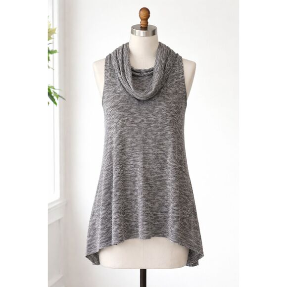 Wet Seal Cowl Neck Sleeveless Tunic Top L Gray Black White Hi-Low Stretch - Picture 1 of 6